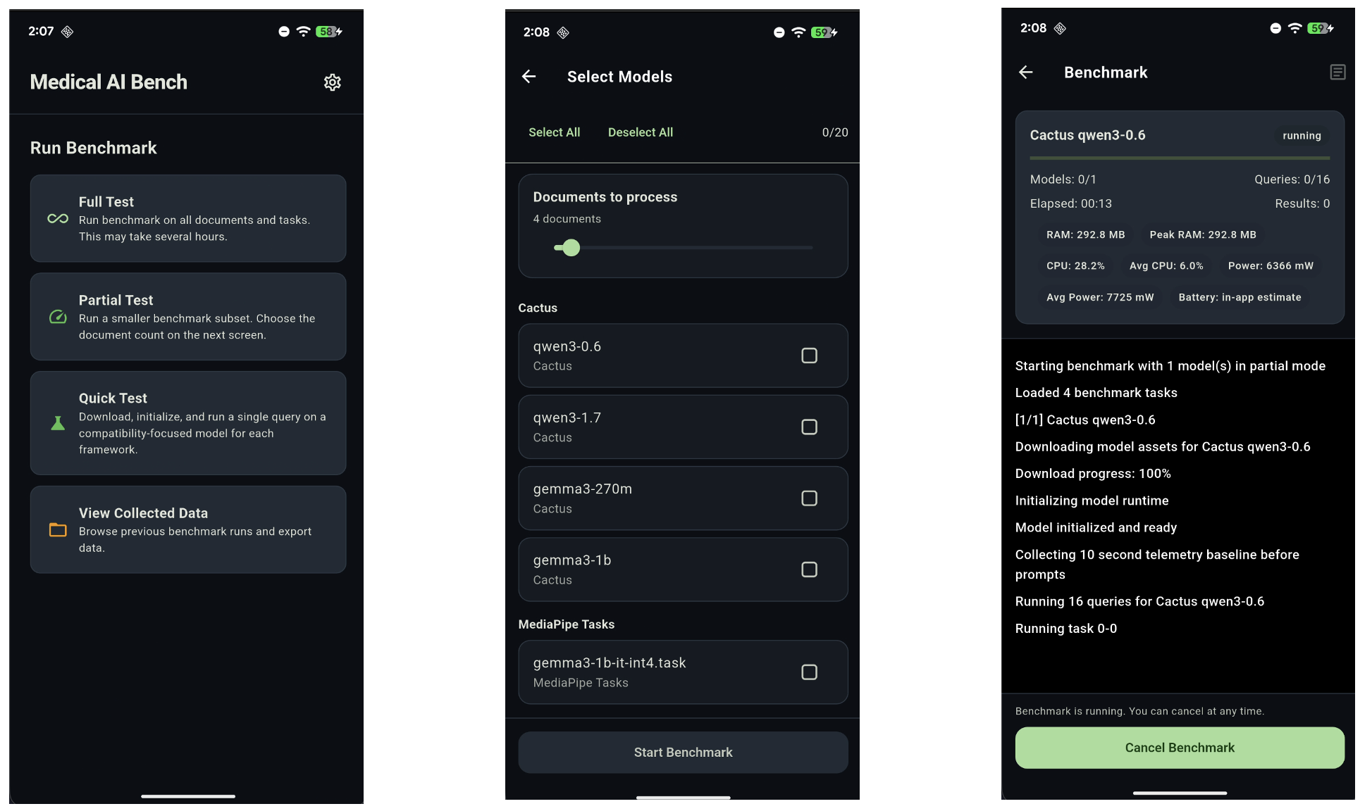 Flutter app used for the mobile benchmark