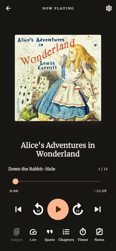 Bookish player with chapter navigation, sleep timer and notes
