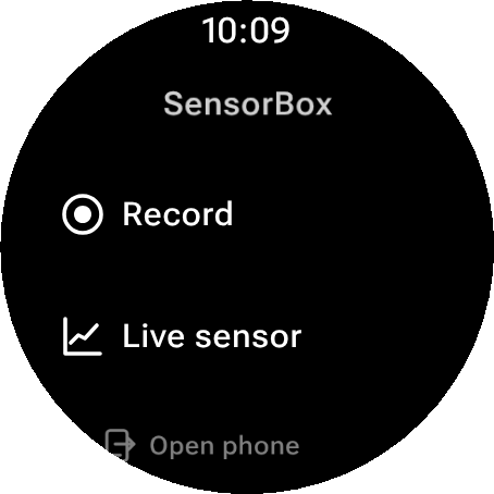 SensorBox Wear OS recording and live sensor controls